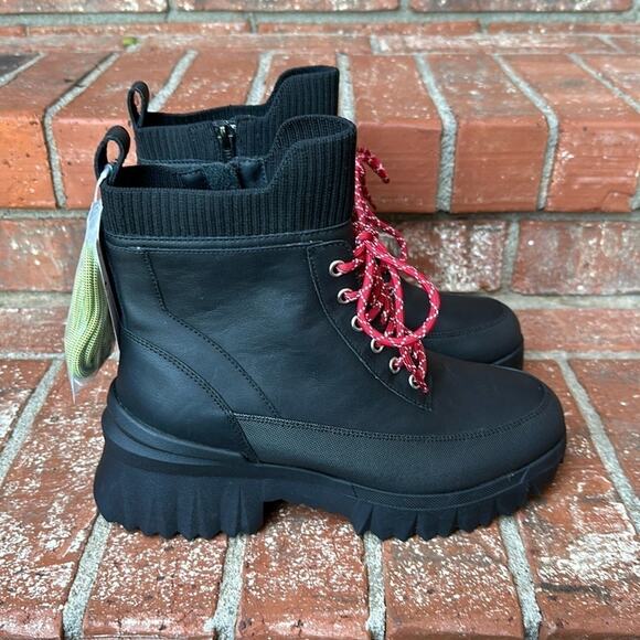 nurture Shoes - Nurture Whitney Water Resistant Leather Platform Boots Black Lug Sole Combat 7.5